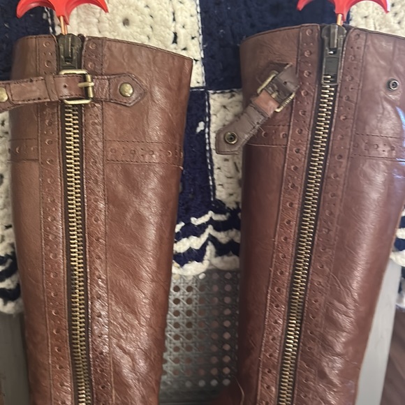 Franco Sarto Brown Leather Boots Zip Up Closed Toe Size 6M Women’s Knee High - Picture 3 of 15